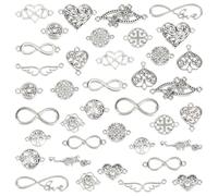 WADORN 95 piezas de 19 estilos de metal con símbolo de infinito de corazón, conectores de joyería, estilo tibetano, colgante de corazón, eslabones de metal hueco a granel, suministros para