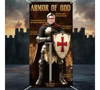 WADORN Banner para puerta con foto de Armor Knight, fondo fotográfico para fiestas con caballero bíblico de 90 x 180 cm, gran tela medieval con cara en un agujero, para colgar la puerta