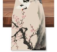 WADORN Camino de mesa tradicional asiático con paisaje natural, 13 x 72 pulgadas, grullas japonesas Sakura estéticas, decoración de mesa de comedor, decoración vintage de mesas de temporada, caminos