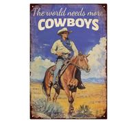 WADORN Cartel de metal vintage de vaquero, diseño de vaquero montando a caballo, cartel de metal retro, pintura de vaquero del oeste, placas de póster para granja, hogar, baño, granja, al aire libre,