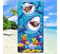 WADORN Cartel de puerta de fiesta de tiburón, fondo de mundo oceánico, telón de fondo de tela grande bajo el mar, cara temática en agujero, accesorios para cabina de fotos para fiesta de cumpleaños de