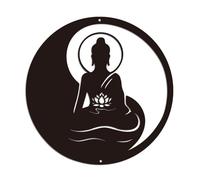 WADORN Decoración de pared de Buda de metal, arte de pared de hierro zen negro para colgar en la pared, letreros para decoración del hogar, meditación espiritual, estatuas para estudio de yoga, 11.81