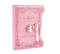 WADORN Diario con llaves de bloqueo de corazón, color rosa, cuadrado, de piel sintética, cuaderno, cuadernos con cerradura para escritoras, mujeres, niñas, esposa, día de la madre, pensamientos