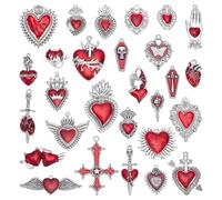 WADORN Dijes vintage góticos con forma de calavera, corazón y cruz, diseño de Halloween, aleación esmaltada, varios colgantes de metal para manualidades, pulseras, collares, aretes, joyería, Mix sizes