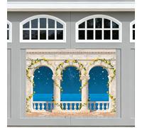 WADORN Fondo de decoración de columnas romanas, arcos, paisajes marítimos, columnas romanas de 4.9 x 6.6 pies, columnas romanas con flores, hojas, telón de fondo para fiestas, románticos, palacios de