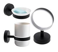 WADORN Jabonera de acero inoxidable montado en la pared, soporte negro para jabonera sin jabonera, resistente al agua, a prueba de óxido, accesorios de baño modernos con suministros de instalación