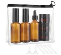 WADORN Juego de botellas de viaje de 13 piezas, de cristal, mini recipiente de maquillaje en tamaño de viaje, con bolsa, vacío, rellenables, pequeños recipientes de viaje, para mujeres y hombres