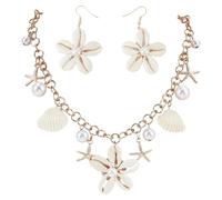 WADORN Juego de joyas con estrellas de mar y conchas de sirena, collar y pendientes bohemios para mujer, perlas falsas, estrellas de mar, conchas, playa, océano, verano, cosplay