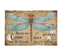 WADORN Letrero de metal divertido con cita de libélula, 11.8 x 7.9 pulgadas, Those We Love Don't Go Away They Fly Beside Us Every Day, letrero de metal vintage hippie libélula decoración de pared para