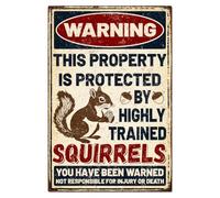 WADORN Letrero de metal divertido de ardilla, con texto en inglés "This Property is Protected by Highly Trained Squirrel", letrero de advertencia de ardilla, placas de arte de pared vintage para