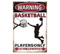 WADORN Letrero de metal vintage de jugador de baloncesto, 7.8 x 11.8 pulgadas, divertido letrero retro de lata con advertencia de jugadores de baloncesto Only All Others Will Be Struck Out para