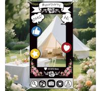 WADORN Marco de fotos de redes sociales para decoración de fiestas, marco de selfie de cabina de 6 x 3 pies con emoji, burbujas de discurso, telón de fondo de puerta, accesorios de decoración de tela