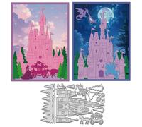 WADORN Plantillas de corte de metal con diseño de castillo de princesa, diseño de cuento de hadas, carruaje de caballos, dragón, acero al carbono, plantilla de corte para manualidades, álbumes de