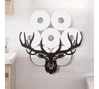 WADORN Portarrollos de papel higiénico con diseño de cabeza de ciervo negro, estante de almacenamiento de papel higiénico de cuernos de hierro, bonito armario de papel higiénico de animales,