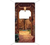 WADORN Telón de fondo para puerta de fotos con escena del salvaje oeste, decoración grande de tela para puerta de fotos para fiesta del salvaje oeste, fondo de fotos con cara en agujero para fiesta de