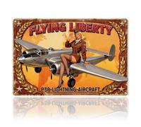 WADORN Vintage P38 Lightning Avión Pin Up Girl Metal Cartel de chapa, 20 x 30 cm Flying Liberty Sexy Woman Retro Cartel Arte de Pared Divertido Avión Metal Regalos Placa para Hogar Dormitorio Club