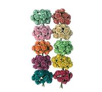 WADSUWAN SHOP 100 Rosas Artificiales de Papel de Morera para Boda, Álbum de Recortes de 1,8 cm, Manualidades, Ramo, Tallo de Manualidades, Mini Rosas Artificiales