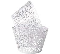 WADY 100 envoltorios para cupcakes, de encaje, filigrana, para decoración de bodas, fiestas o cumpleaños, blanco, 21.0x8.0x2.0cm
