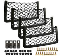 WADY 4 redes de almacenamiento para coche, caravana, barco, malla elástica, bolsillo de red con marco de plástico, apto para caravanas, caravanas, barcos, soluciones de almacenamiento (negro)