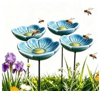 WADY Bebida para pájaros, estación de riego de abejas, 4 unidades, vasos de cerámica resistentes a la intemperie para jardín, dispensador de agua para abejas y mariposas, decoración de patio de jardín