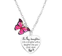 Waeceip Collar con texto en inglés «To My Daughter», regalo para hijas, regalo de graduación y cumpleaños para hijas adultas, regalo con colgante de mariposa, joyería de mariposa