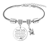 Waeceip Regalos de tortuga de viaje para viajeros, amantes de los viajes, pulseras de abalorios de tortuga, regalo de viaje para mujeres, regalo de buena suerte para viajeros, familiares, mejores