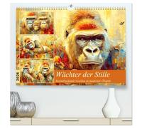 Wächter der Stille. Beeindruckende Gorillas in moderner Öloptik (hochwertiger Premium Wandkalender 2026 DIN A2 quer), Kunstdruck in Hochglanz: Die ... stolzen Regenwaldbewohner in warmen Farben