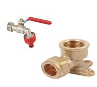 Wärmer System Grifo de jardín de 1,27 cm con mango rojo, tapón de manguera de jardín, conexión de compresión, arco de pared - Latón (15 mm)