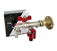 Wärmer System Grifo exterior de doble salida con válvula de retención y adaptador de brida de placa de pared a través de la pared, grifo de jardín de 1/2 x 3/4 x 3/4