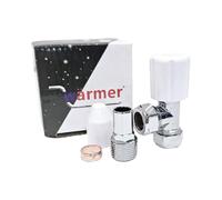Wärmer System Válvula de radiador en ángulo, tapa blanca y válvula de radiador de cabeza de rueda, 15 mm x 1/2 pulgada con oliva adicional