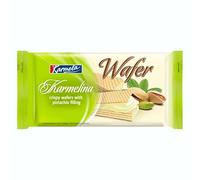 WAFER con Crema de Pistacho KARMELINA - Caja 24 Unidades 55 g - Barquillo Crujiente Relleno de Crema de Pistacho, Snack Dulce y Gourmet