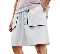 Waffel Shorts Herren Sommer Sportshorts mit Taschen und Kordelzug Oversize Trainingshose Casual Laufshorts Trunks Badeshorts Schwimmhose Bermuda Shorts Streetwear, Blanco, L