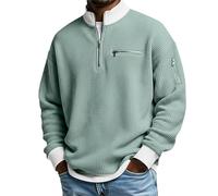 Waffle Henley Shirts for Men Half Zip Casual Mockneck Loose Sweatshirts with Pockets Solid Color Long Sleeve Pullover (Green,4XL)
