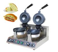 Waffle Maker Comercial para Hamburguesas, Prensa Panini Eléctrica Antiadherente de 1300 W, Temperatura Ajustable de 50 a 300 ℃ Calefacción de Doble Cara, Giratorio de 180 °, Temporizador de 5