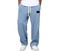 Waffle Pants Men Textured Drawstring, Waist Solid Wide Leg Trousers Loose Fit, Lightweight Breathable Hiking Sweatpants with Pockets (Light Blue,L)