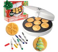Wafflera navideña con 6 marcadores de alimentos comestibles, haz que el desayuno de Navidad sea divertido con deliciosos panqueques o gofres decorados, plancha eléctrica antiadherente, regalo