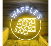 WAFFLES Letrero de Neón Gofre Dorado Luz LED Neón USB Regulable Retro Luz de Comida Rápida para Cocina, Restaurante, Café Bar, Comedor, Panadería Casa de Postres