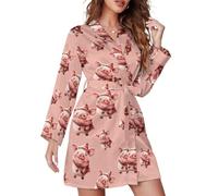 WAFICAC Albornoz Corto de Manga Larga con Cuello en V y cinturón para Mujer, con diseño de Cerdos de Invierno