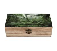 WAFICAC Caja de madera con tapa abatible, diseño de lluvia tropical, organizador de joyas personalizado, baúl decorativo para recuerdos, manualidades y fotos.