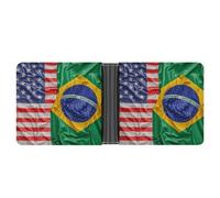 WAFICAC Cartera para Hombre con Banderas de Estados Unidos y Brasil, Tarjetero Delgado, Monedero Plegable con Clip para Billetes, Regalo para Hombre.
