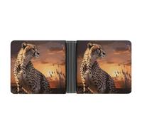 WAFICAC Cartera para Hombre con diseño de Guepardo Mirando a la Sabana y Puesta de Sol, Tarjetero Delgado, Monedero Plegable con Clip para Billetes, Regalo para Hombre