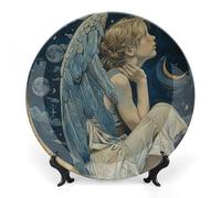 WAFICAC decorativo de cerámica, ángel personalizado con alas azules, 20 cm (8 pulgadas), porcelana fina, colección de s con soporte de exhibición, ideal para decoración del hogar.