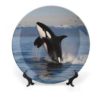 WAFICAC decorativo de cerámica, decorativo de orca, personalizado de porcelana fina con soporte de exhibición, s para vitrina para decoración del hogar de 18 cm (7 pulgadas).