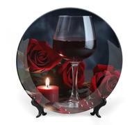 WAFICAC decorativo de cerámica, decorativo de porcelana fina, colección personalizada de vino tinto, rosa y vela. de cerámica con soporte de exhibición. s decorativos para vitrina, id