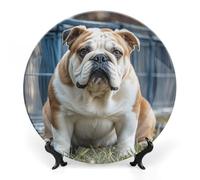 WAFICAC decorativo de cerámica, decorativo de porcelana fina, de la colección de cerámica con diseño personalizado de bulldogs ingleses, con soporte de exhibición, s decorativos para