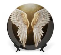 WAFICAC decorativo de cerámica, decorativo personalizado con alas de ángel, colección de s de porcelana fina de 20 cm con soporte de exhibición para vitrina, ideal para la decoración del ho