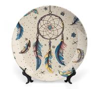 WAFICAC decorativo de cerámica, decorativo personalizado con atrapasueños y luna, colección de s de porcelana fina de 25 cm con soporte de exhibición para vitrina, ideal para la decoración