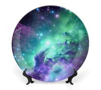 WAFICAC decorativo de cerámica, porcelana fina, colección Galaxy personalizada en verde, azul y morado. Incluye soporte de exhibición para vitrina. Ideal para la decoración del hogar.