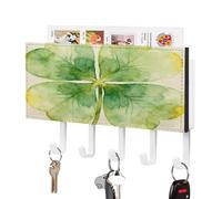 WAFICAC Llavero decorativo Lucky Clover para pared con 5 ganchos, soporte de PU, estante rústico para llaves y correo, organizador de correo estilo granja, decoración estética para el hogar.