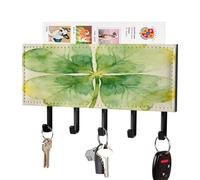 WAFICAC Llavero decorativo Lucky Clover para pared con 5 ganchos, soporte de PU, estante rústico para llaves y correo, organizador de correo estilo granja, decoración estética para el hogar.